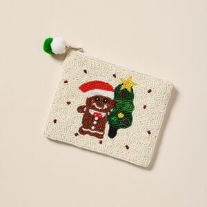 Beaded Holiday Pouch with Gingerbread and Tree